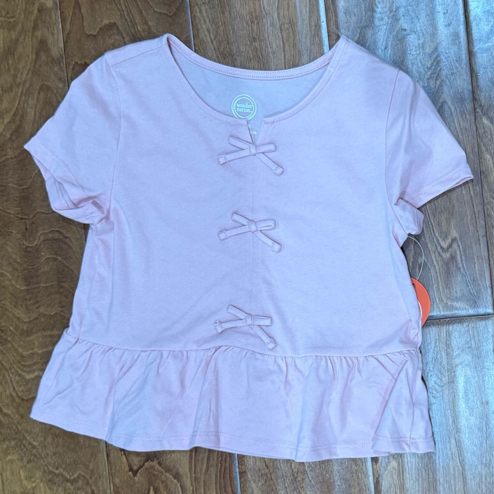 NWT Size Small (6-6x) Pearl Blush Top with Bow Accents
